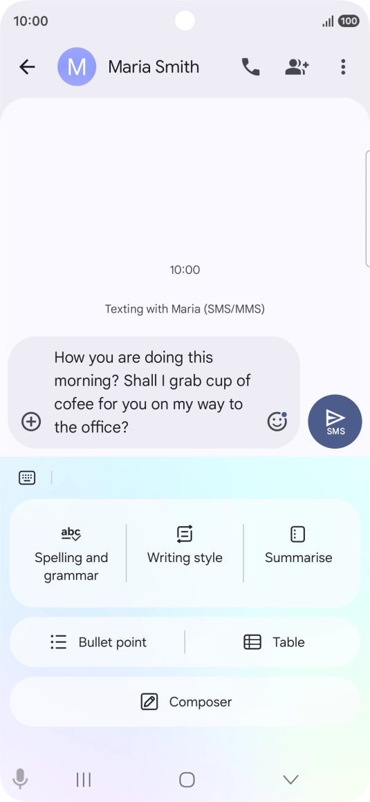 To check your text for grammatical and spelling errors, press Spelling and grammar and follow the instructions on the screen to use the function.