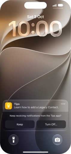 Press the required notification and follow the instructions on the screen to use the selected function.