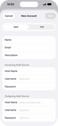 Press Username and key in the username for your email account. Press Username and key in the username for your email account.
