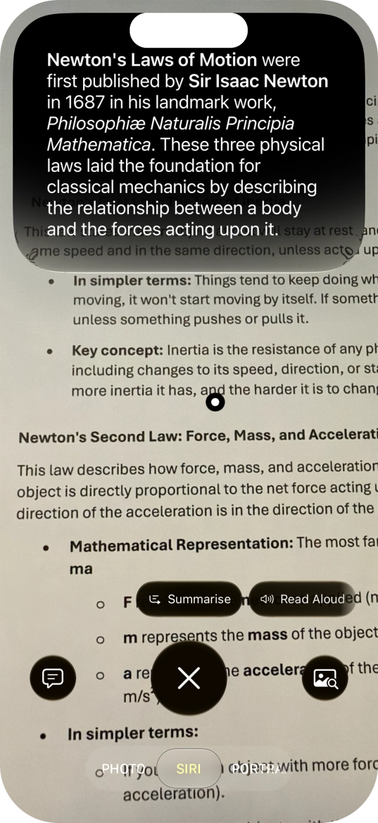 To use visual intelligence on a text, take a picture of the text, press the required setting and follow the instructions on the screen to use the function. To use visual intelligence on a text, take a picture of the text, press the required setting and follow the instructions on the screen to use the function.