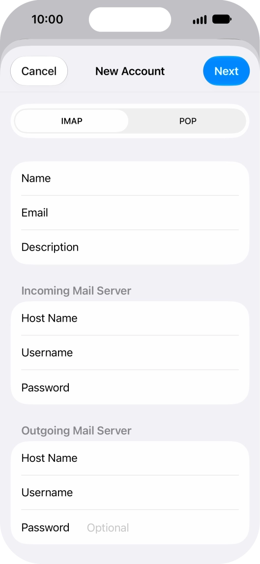 Press Password and key in the password for your email account.