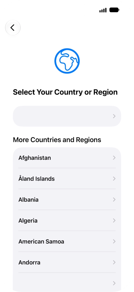 Press the required country or area. Press the required country or area.