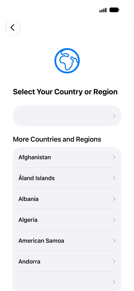 Press the required country or area. Press the required country or area.