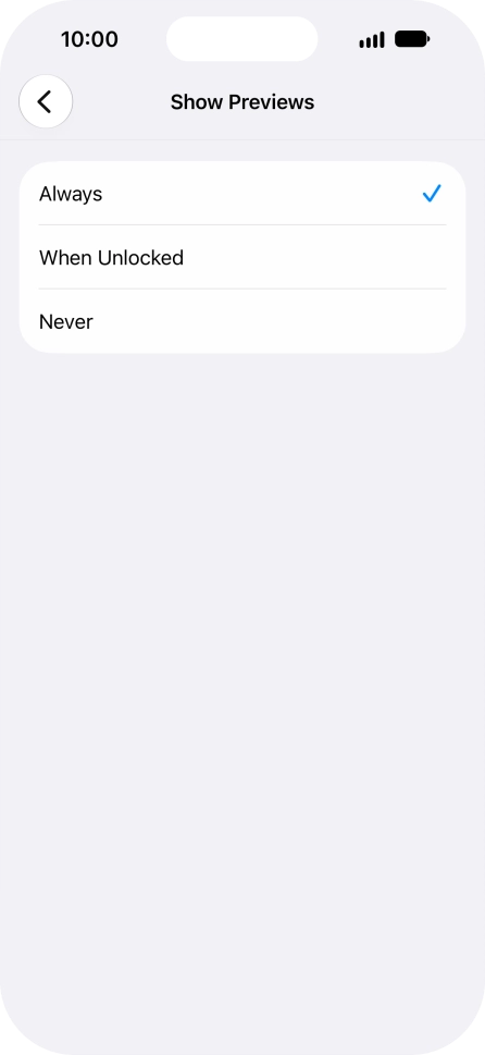 To select notification preview on the lock screen, press Always.