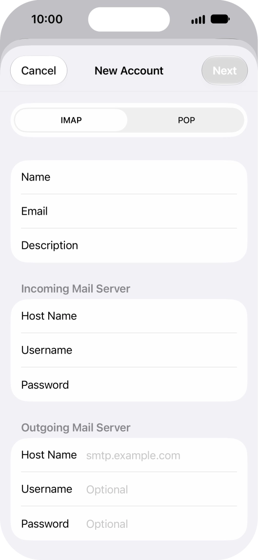 Press Host Name and key in the name of your email provider's outgoing server.