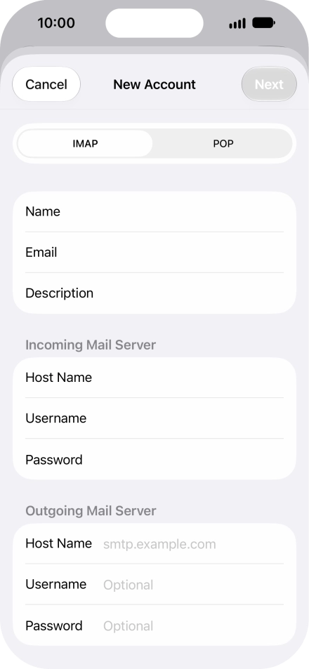 Press Host Name and key in the name of your email provider's outgoing server.