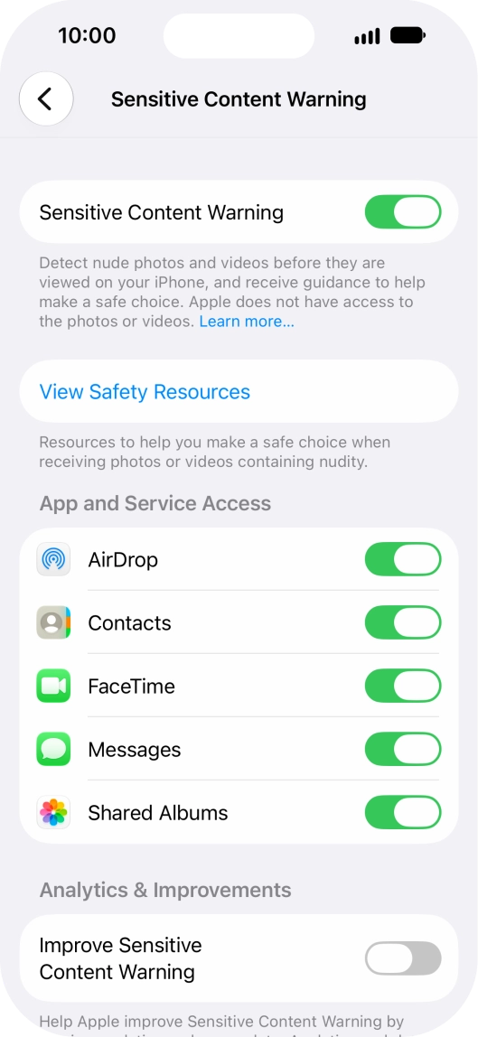 Press the indicators next to the required applications to turn the function on or off. Press the indicators next to the required applications to turn the function on or off.