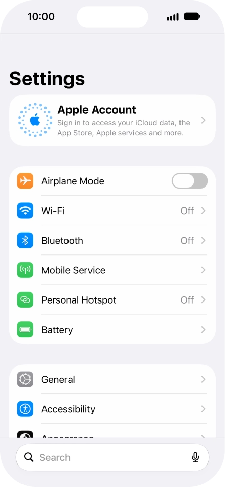 Press Apple Account.
