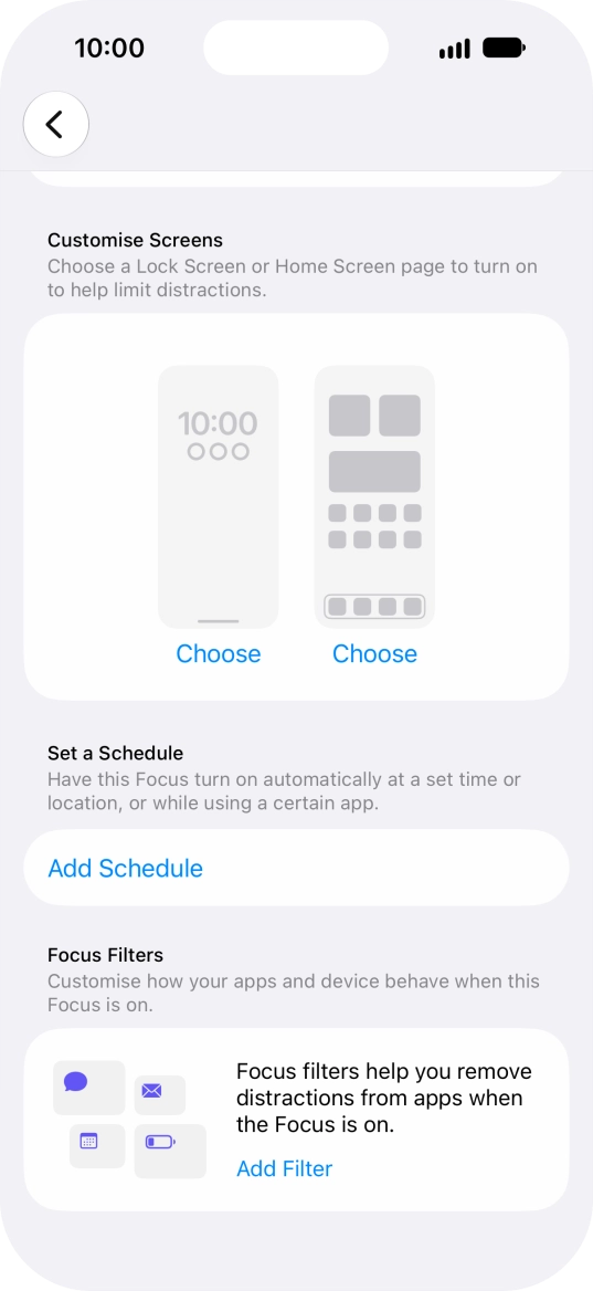 Press Add Schedule and follow the instructions on the screen to select settings for automatic activation of Do Not Disturb.