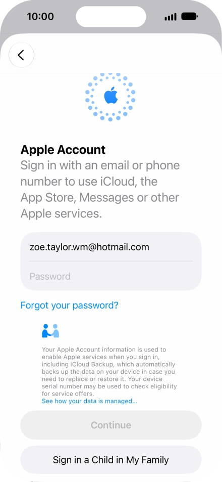 Press Password and key in the password for your Apple Account.