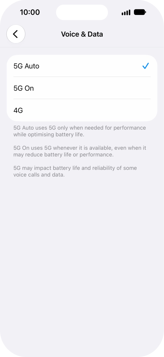 To turn on automatic switch between 5G and 4G, press 5G Auto.
