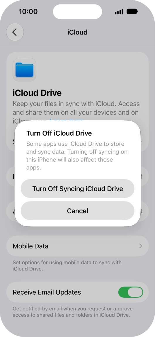 If you turn off the function, press Turn Off Syncing iCloud Drive.