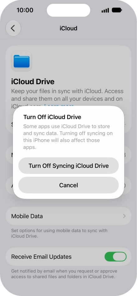 If you turn off the function, press Turn Off Syncing iCloud Drive.