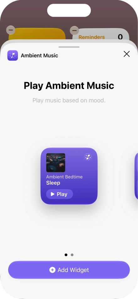 Slide your finger right or left on the screen to select the required widget size.