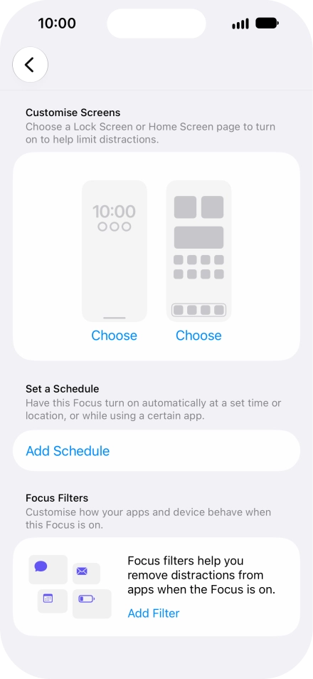 Press Add Schedule and follow the instructions on the screen to select settings for automatic activation of Do Not Disturb.