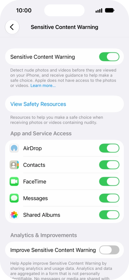 Press the indicators next to the required applications to turn the function on or off. Press the indicators next to the required applications to turn the function on or off.