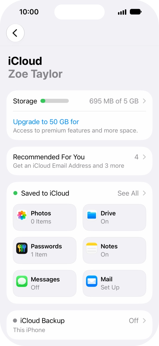 Press iCloud Backup.