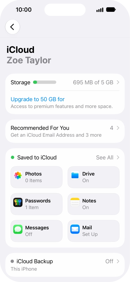 Press iCloud Backup.