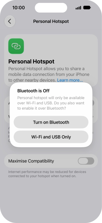 If Wi-Fi is turned on, press Wi-Fi and USB Only.