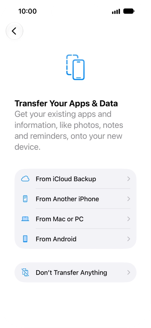 When this screen is displayed, your phone is ready to restore content from an iCloud backup.