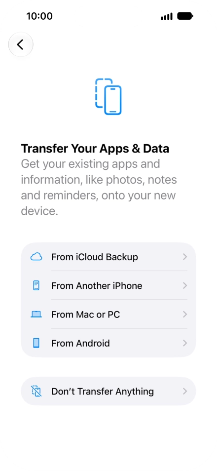 When this screen is displayed, your phone is ready to restore content from an iCloud backup.