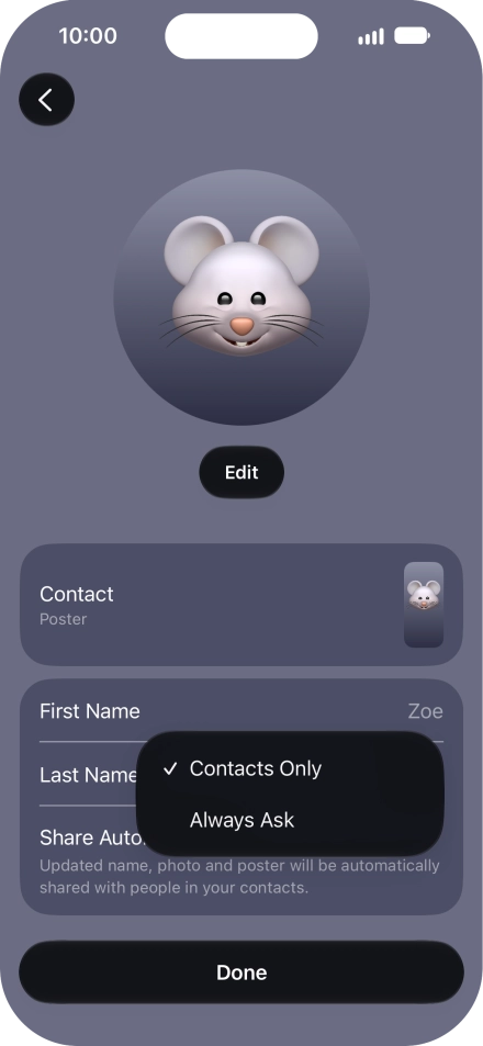 Press the required setting. Press the required setting.