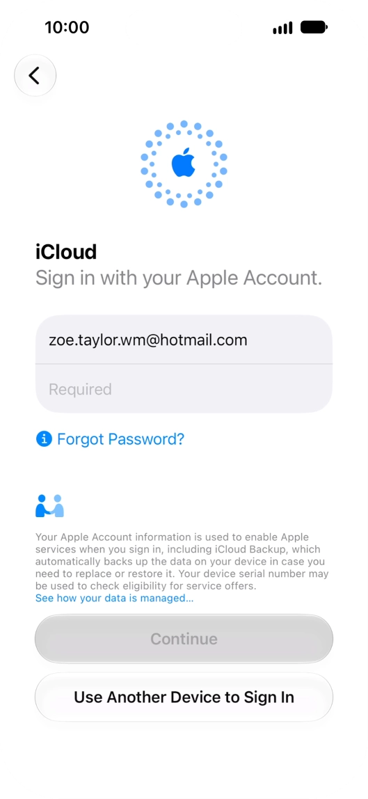 Press Required and key in the password for your Apple Account.