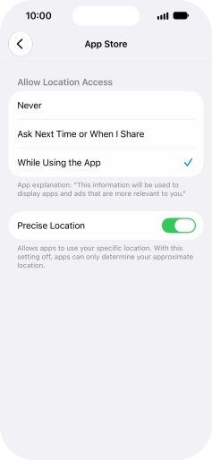 Press the required setting to turn the function on or off.