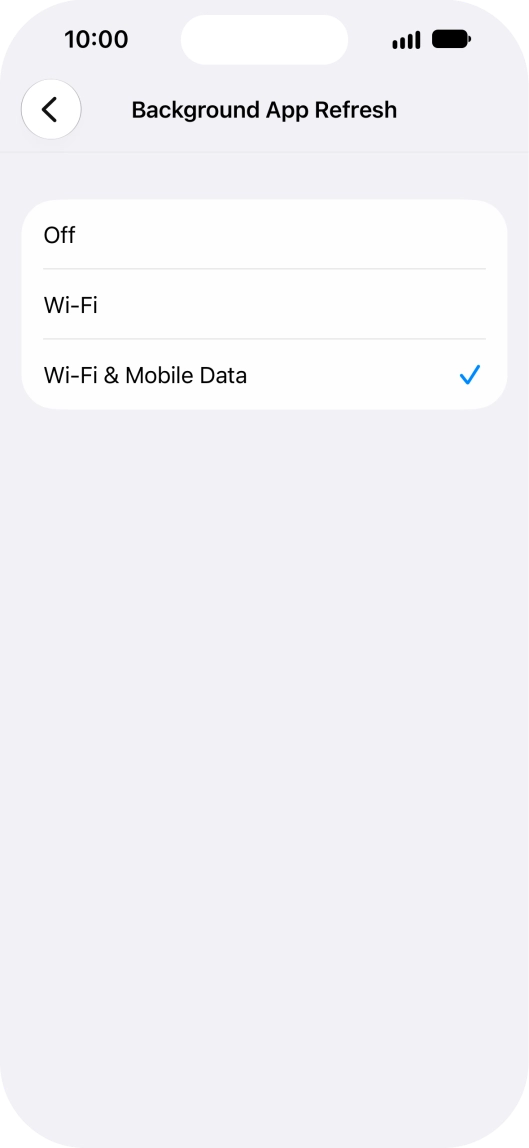 To turn off background refresh of apps, press Off.