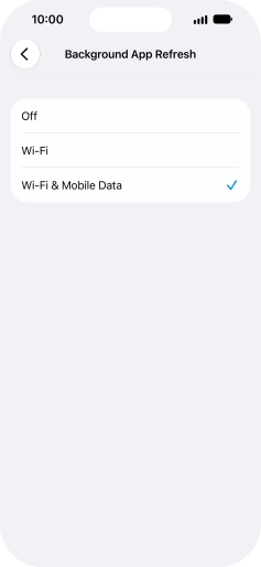 To turn off background refresh of apps, press Off. To turn off background refresh of apps, press Off.