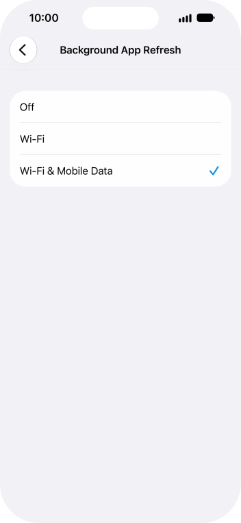 To turn off background refresh of apps, press Off. To turn off background refresh of apps, press Off.
