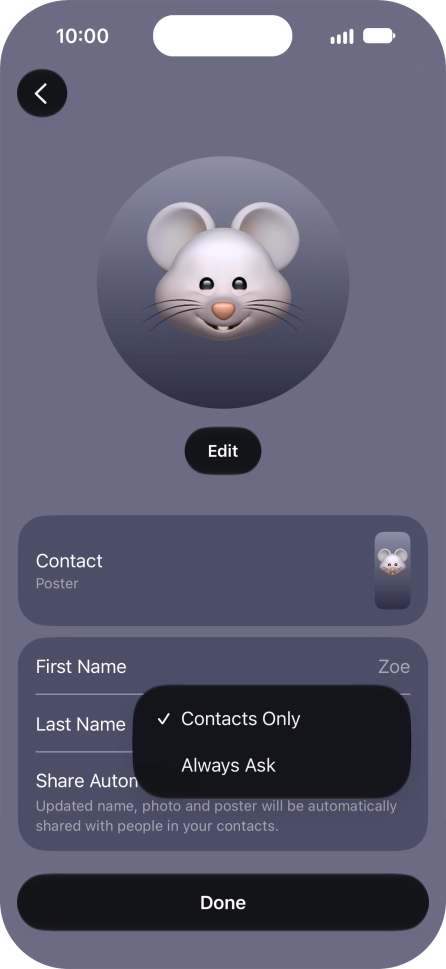 Press the required setting. Press the required setting.