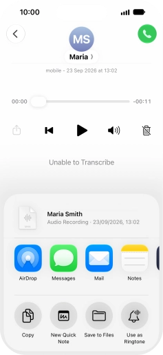 Press the required setting and follow the instructions on the screen to share or save the message.