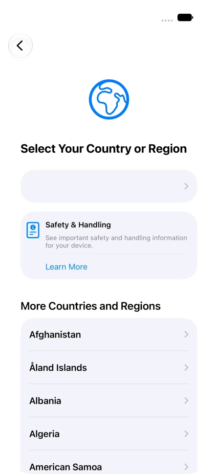 Press the required country or area. Press the required country or area.