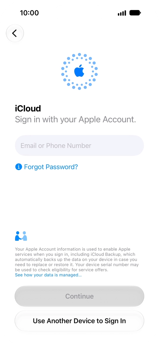 Press Email or Phone Number and key in the username for your Apple Account.
