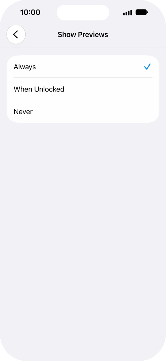 To select notification preview on the lock screen, press Always.