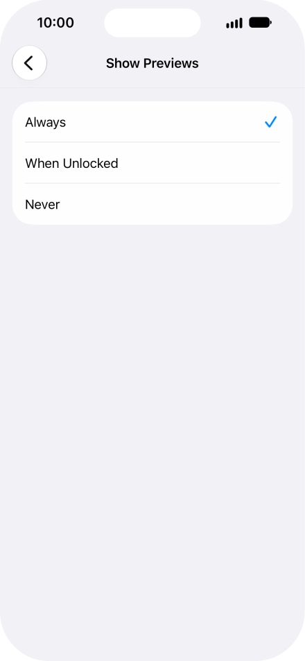 To select notification preview on the lock screen, press Always.