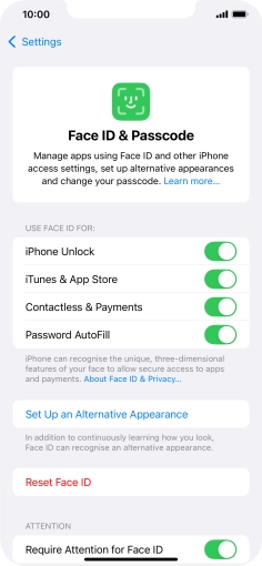 Press the indicators next to the required settings to turn them on or off.
