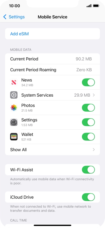 Press the indicators next to the required applications to turn the function on or off.