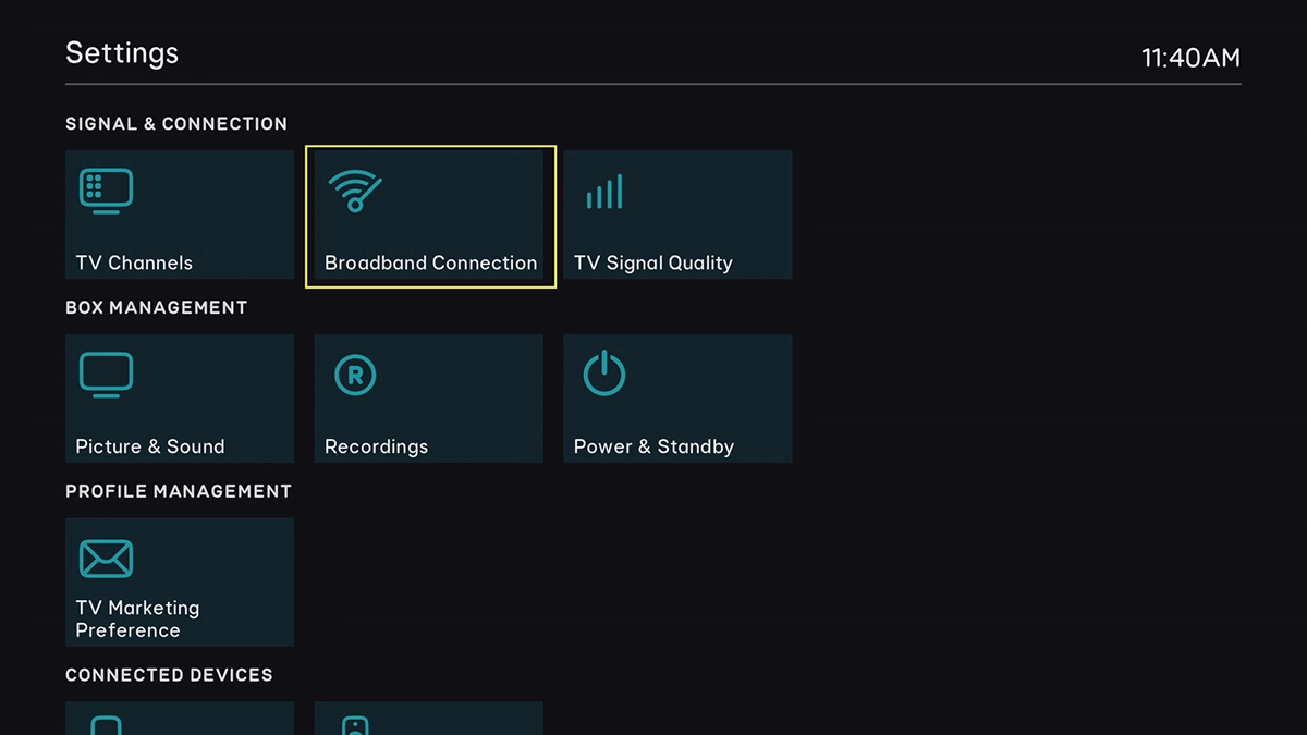 Highlight Broadband Connection.