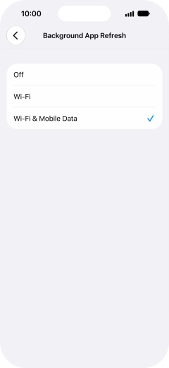 To turn off background refresh of apps, press Off. To turn off background refresh of apps, press Off.