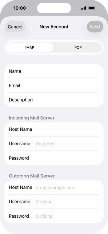 Press Username and key in the username for your email account.