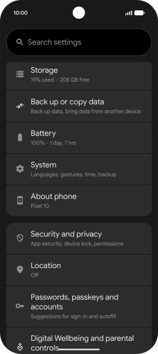Press Security and privacy.