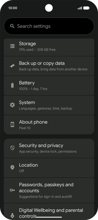 Press Security and privacy.