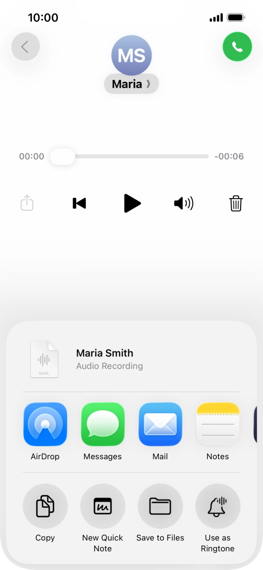 Press the required setting and follow the instructions on the screen to share or save the message.