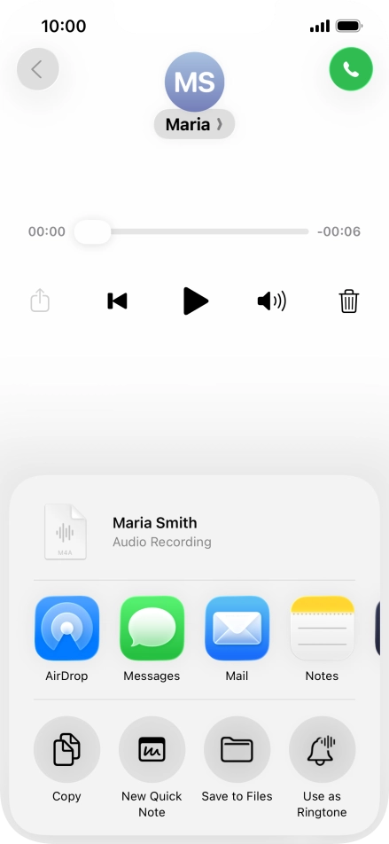 Press the required setting and follow the instructions on the screen to share or save the message.