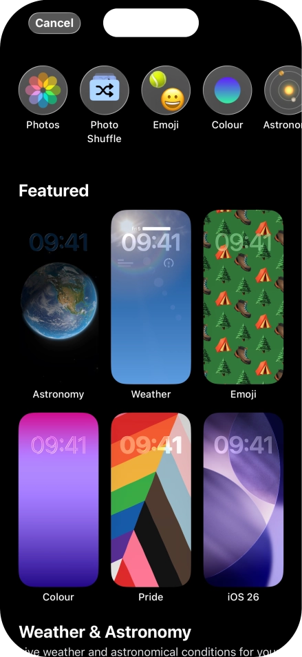 Press the required category and follow the instructions on the screen to select the required background image.