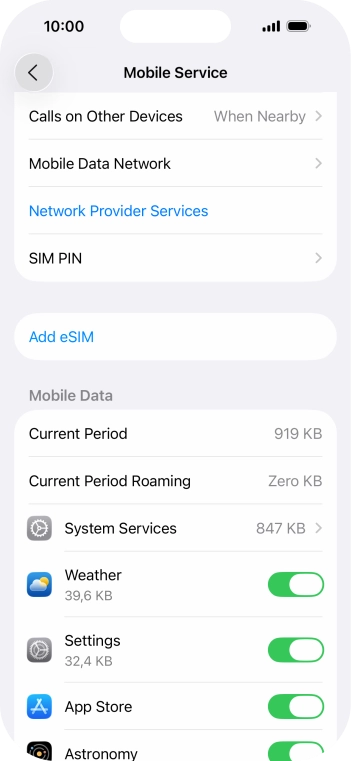 Press the indicators next to the required applications to turn the function on or off.