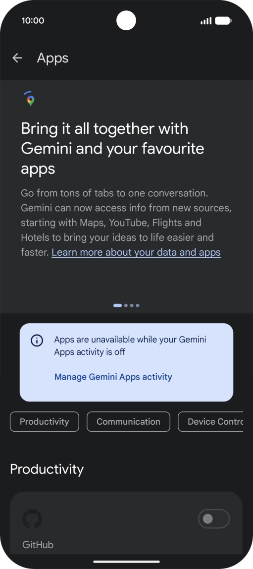 Press the indicator next to the required extension to turn on the function.