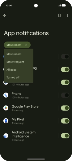 Press the required setting.